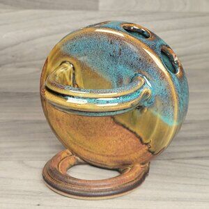 Nick Molatore Portland Oregon Toothbrush Holder Caddy Blue Brown Studio Pottery